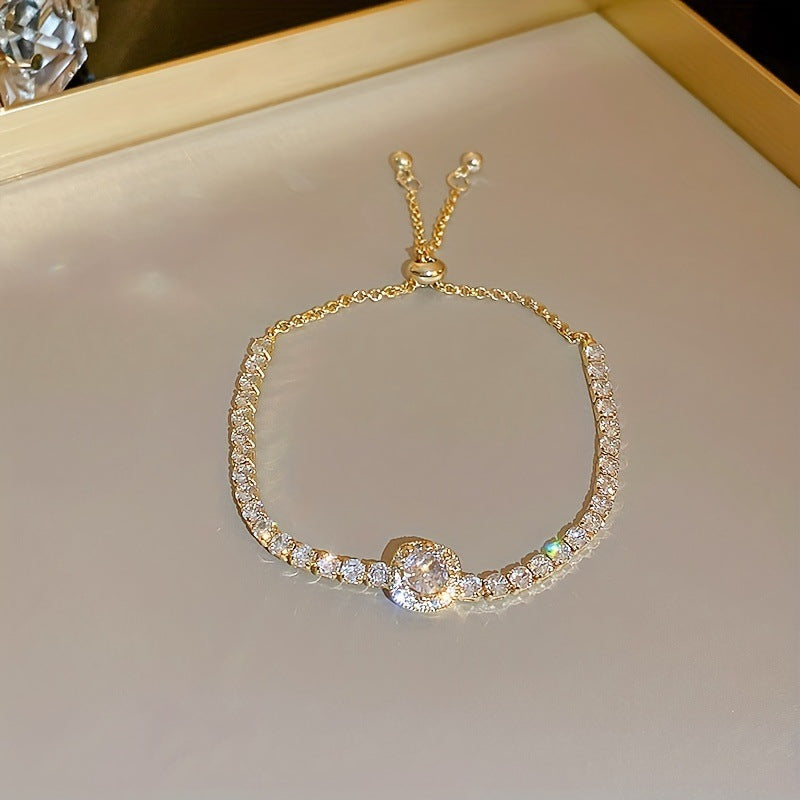 Luxury Elegant Geometric Alloy Plated Bracelet with Cubic Zirconia for Women