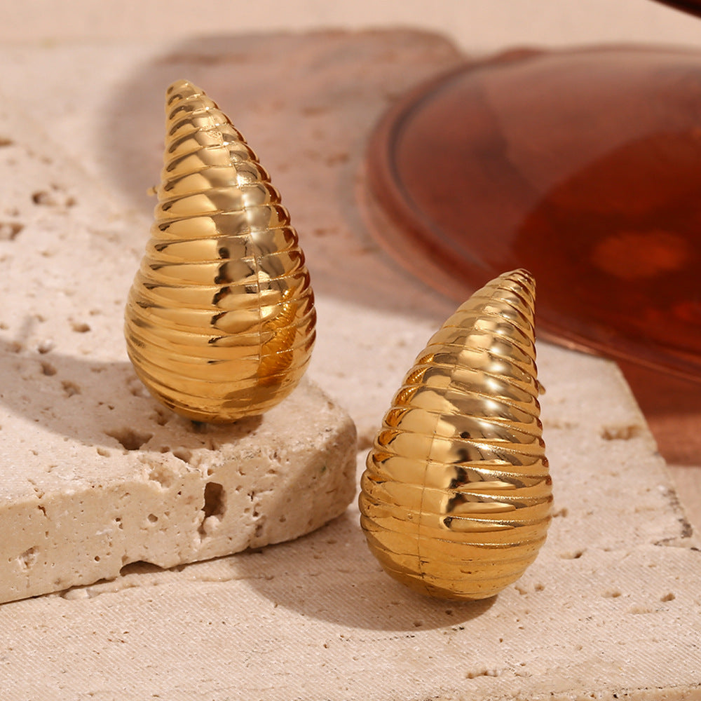 Orecchini a perno da donna a goccia vuota placcati in oro 18 carati in acciaio inossidabile geometrico minimalista