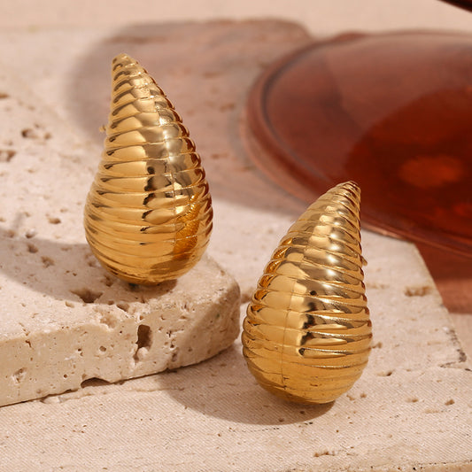 Orecchini a perno da donna a goccia vuota placcati in oro 18 carati in acciaio inossidabile geometrico minimalista