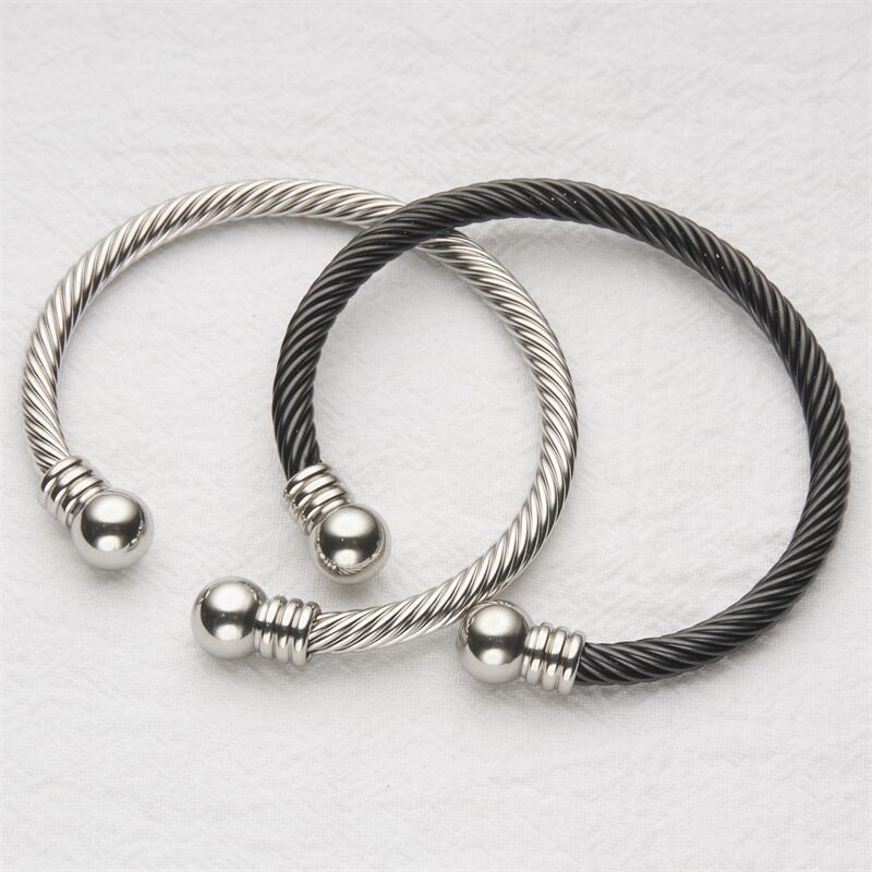 Polished Stainless Steel Cable Rope C-Shaped Bracelet for Women with Natural Style