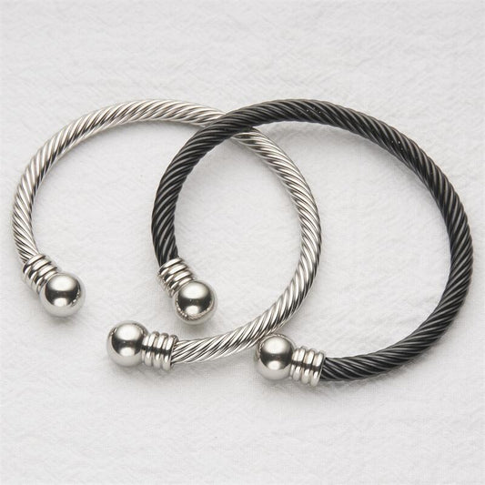 Polished Stainless Steel Cable Rope C-Shaped Bracelet for Women with Natural Style