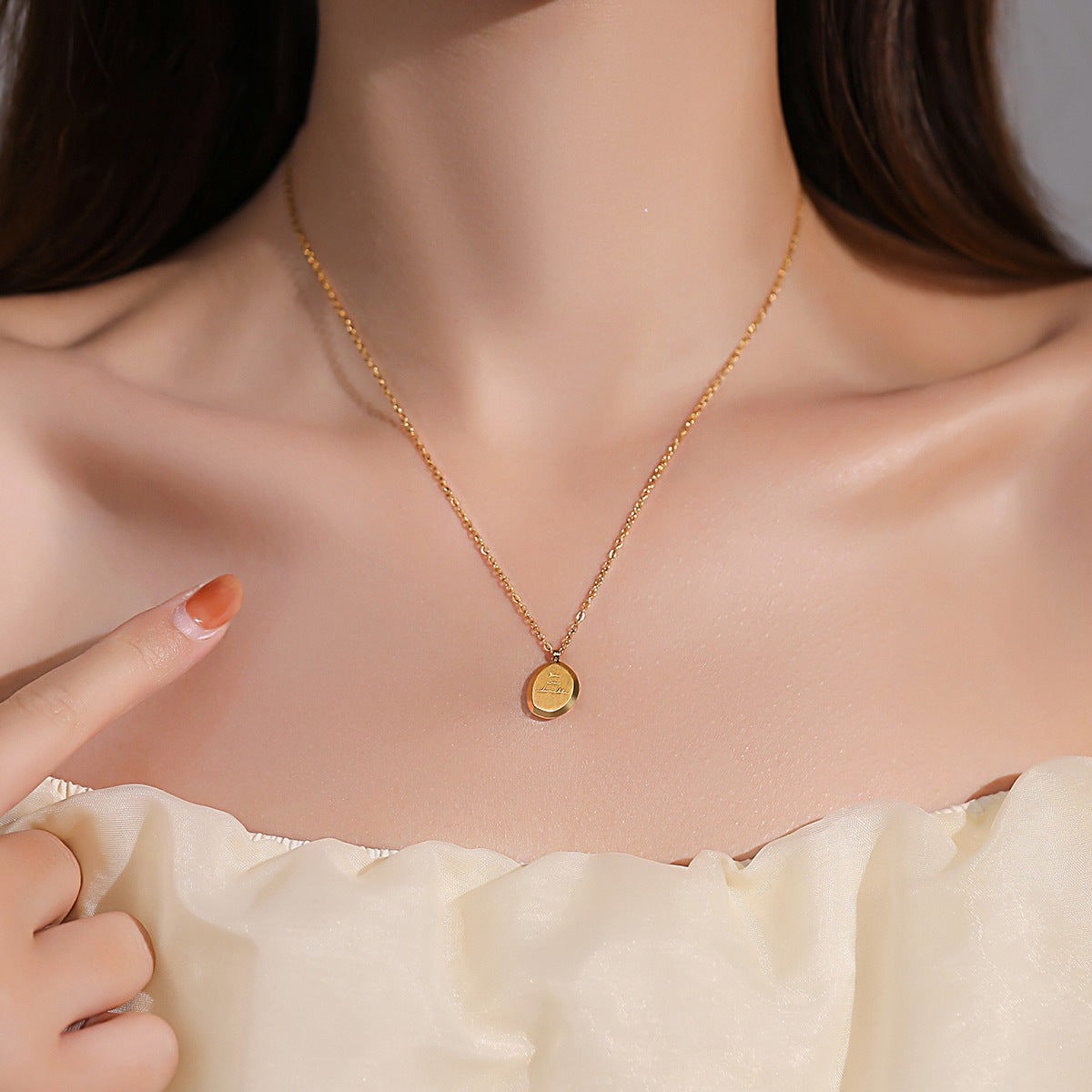 Minimalist Letter Shape Titanium Steel Plated Necklace for Women with Delicate Clavicle Chain