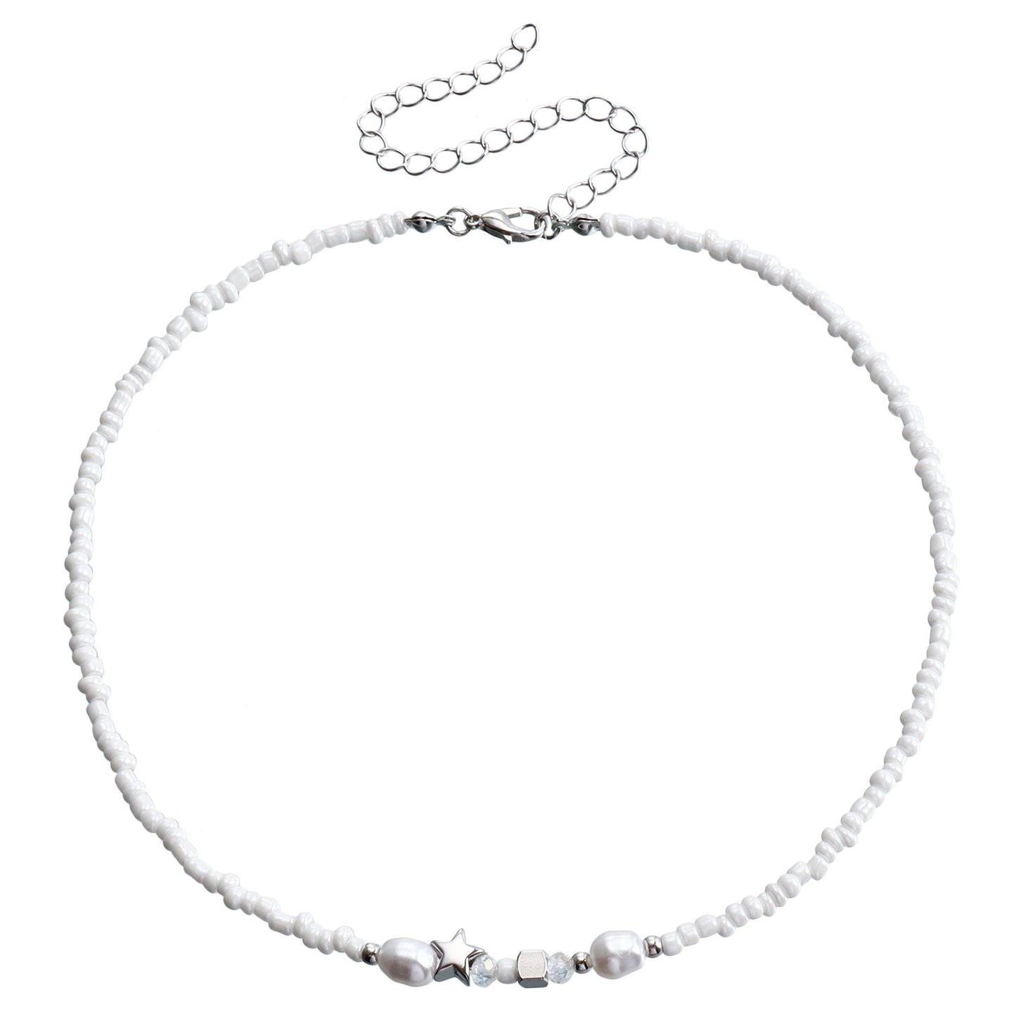 Bohemian Star Pendant Necklace for Women with Beaded Chain and Geometric Design, Electroplated Alloy, Minimalist Rustic Style