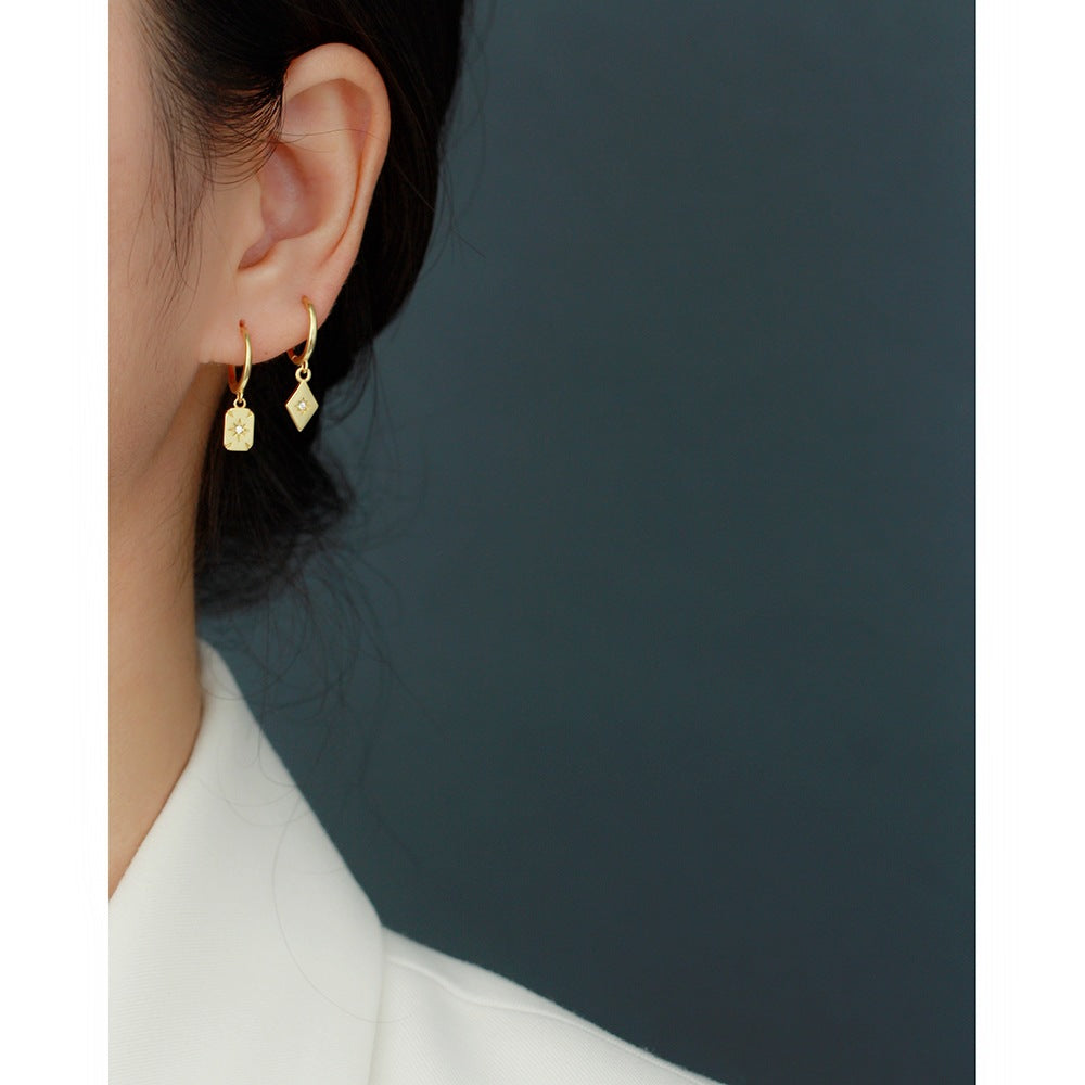 Elegant 925 Sterling Silver Geometric Square Cubic Zirconia Inlay Earrings for Women