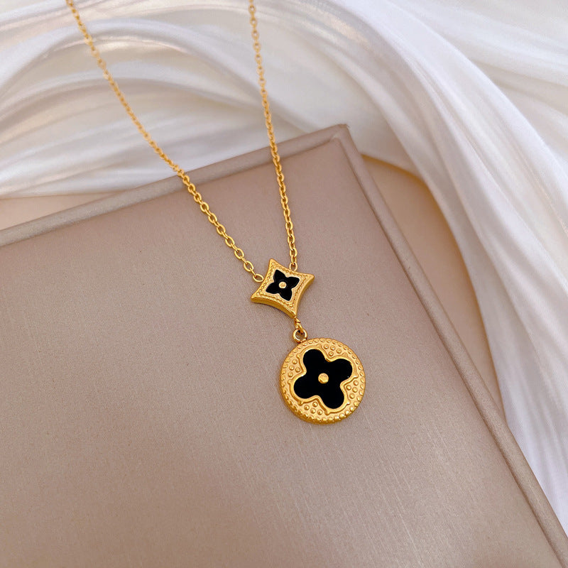 Minimalist Geometric Clover Pendant Necklace in Titanium Steel with Gold Plating for Women and Men