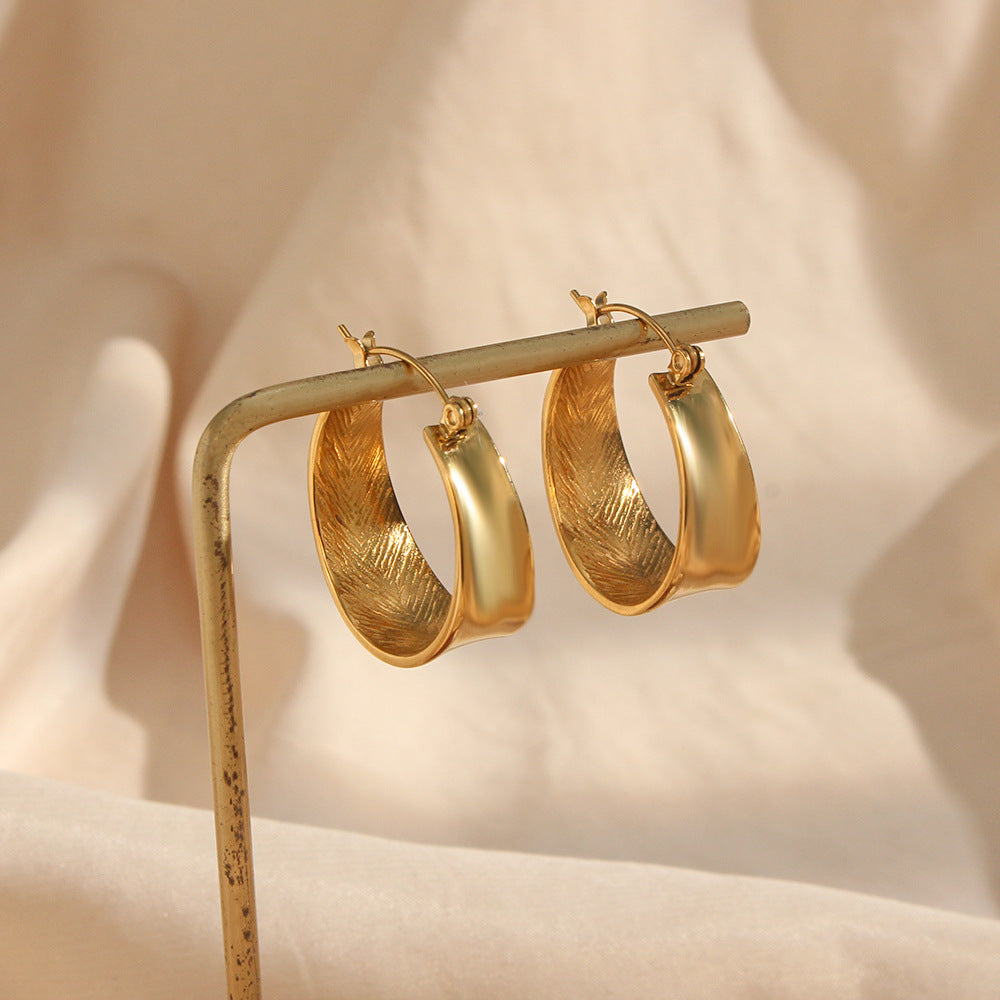 Fashionable Geometric Gradient Gold-Tone Stainless Steel Hoop Earrings for Women with Polished Finish