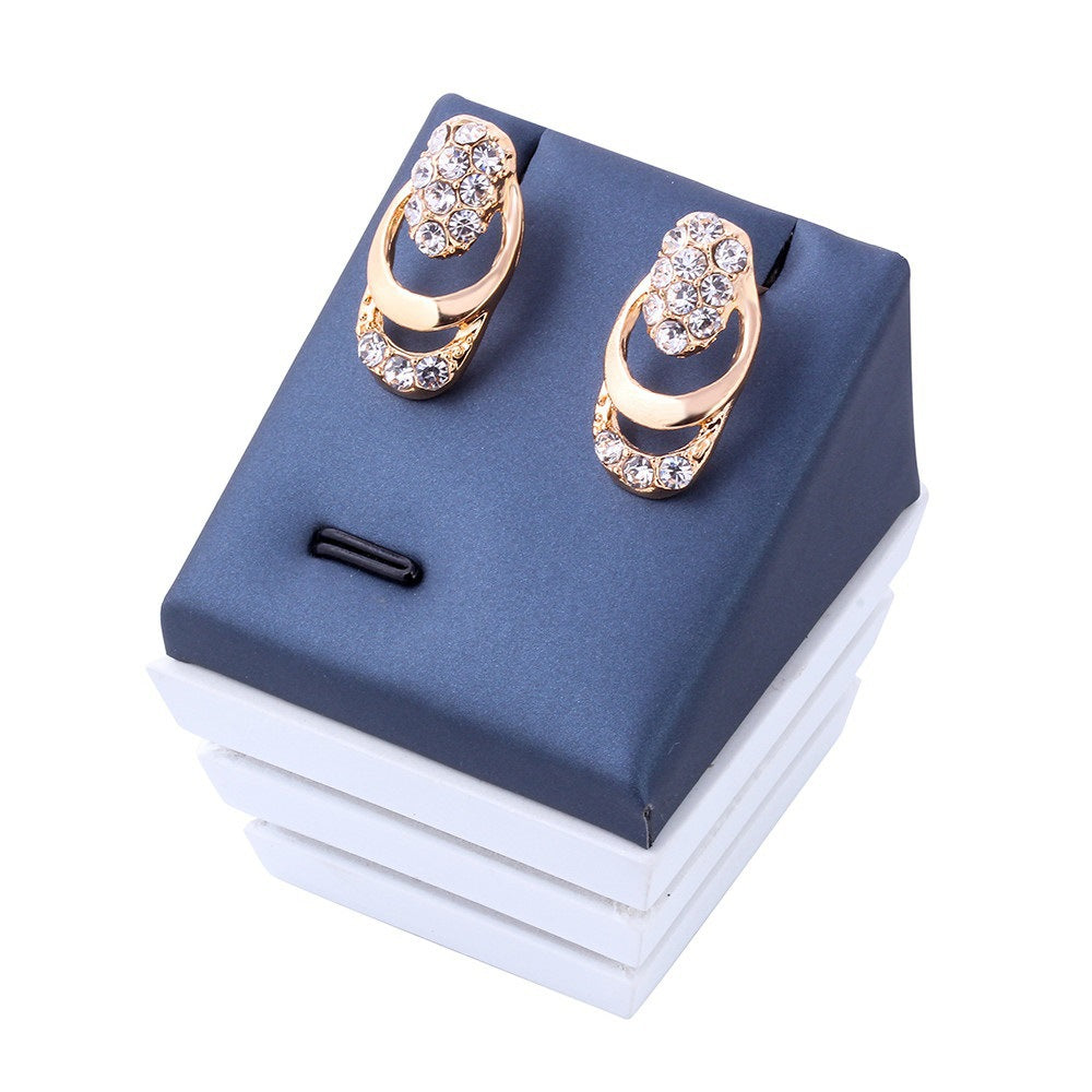 Gold Plated Geometric Rhinestone Jewelry Set with Ball Chain for Women