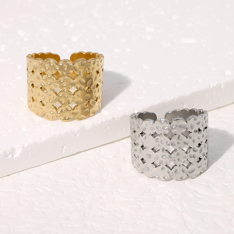 Geometric Stainless Steel Adjustable Ring with Plated Finish for Women Vintage-Inspired Fashion Ring