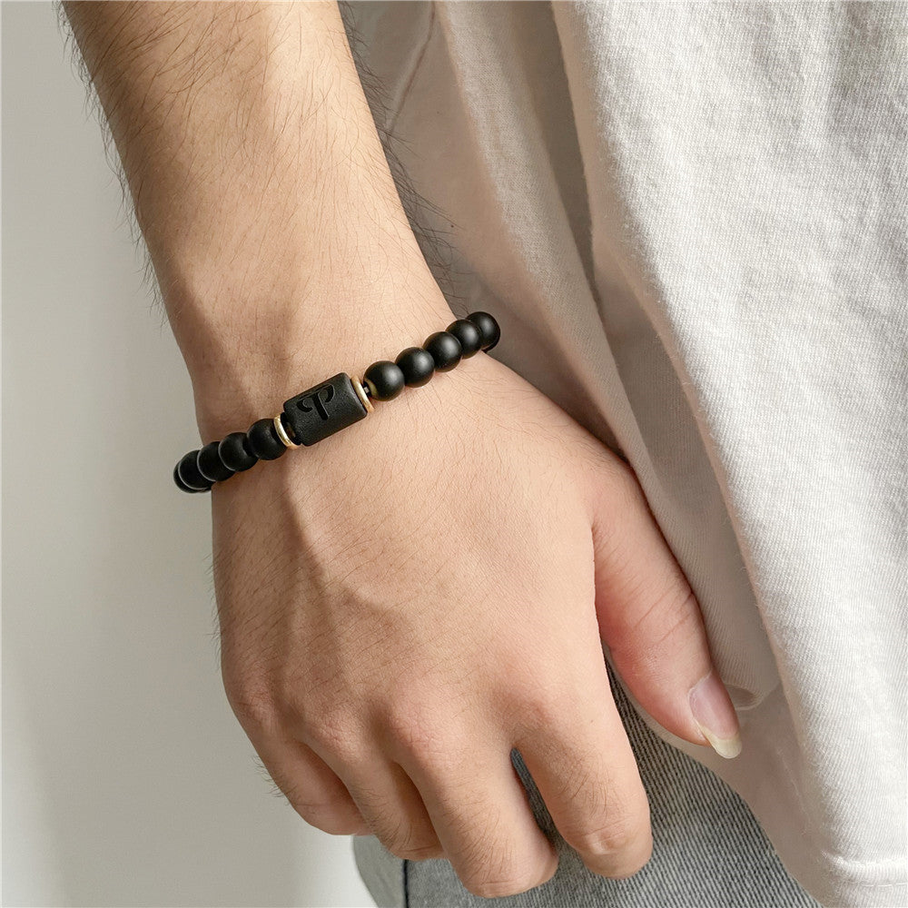 Matte Black Agate Geometric Beaded Bracelet for Men and Women