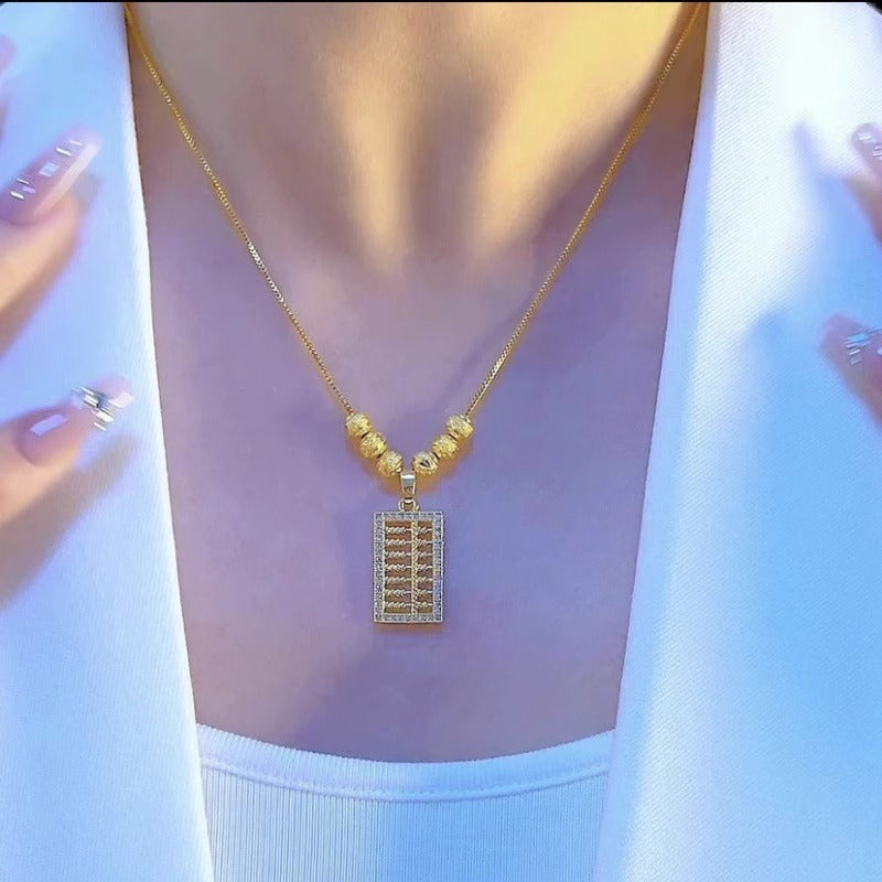 Original Design Irregular Abacus Pendant Necklace for Women Titanium Steel Plated Clavicle Chain Chinese Style Fashion Jewelry