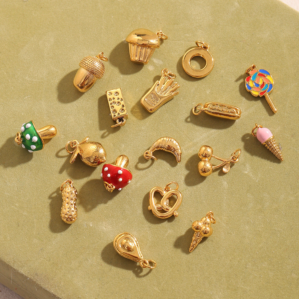 18K Gold Plated Stainless Steel Geometric Donut Charm Bar