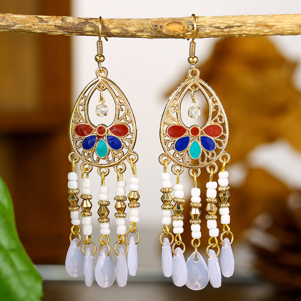 Bohemian Vintage Ethnic Geometric Teardrop Drip Oil Zinc Alloy Earrings for Women