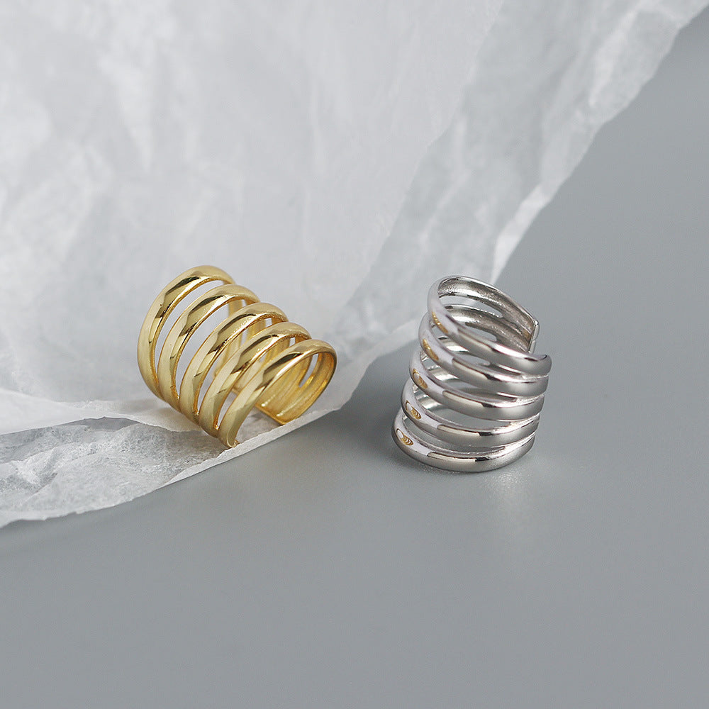 Sweet-Edgy Geometric Line-Designed S925 Sterling Silver Clip-On Ear Cuffs for Non-Pierced Ears