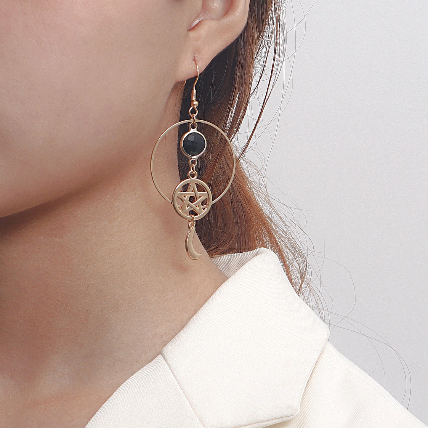 Minimalist Geometric Sun Star Crescent Moon Earrings in Alloy with Plated Finish for Women