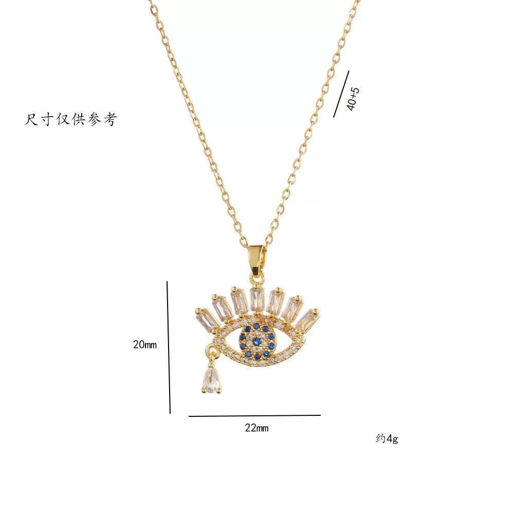 Collana con pendente minimalist con Occhio di Allah in acciaio al titanio con rame placcato oro 18K e zirconi colorati