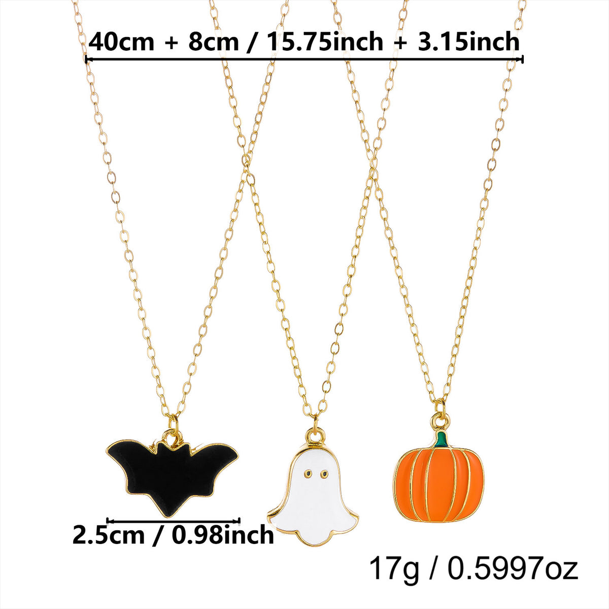 Gothic Cartoon Alloy Plated Necklace with Bat Pumpkin Ghost Charms for Women Halloween Party
