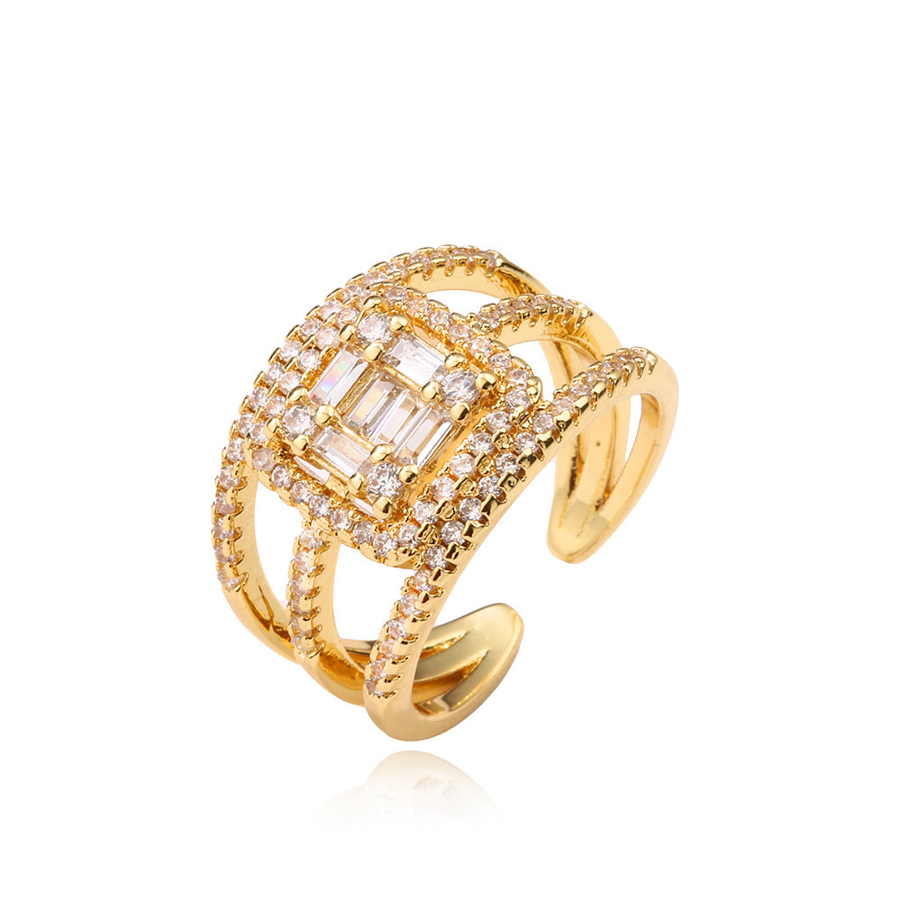 Minimalist Geometric Heart-Shaped Copper Ring with Gold Plating Adjustable Fashion Ring for Women