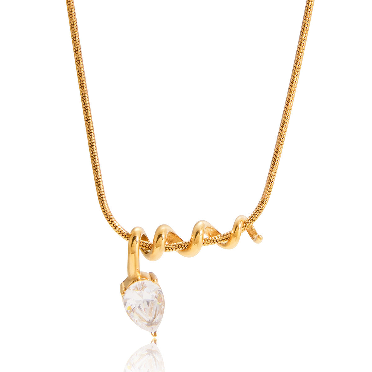 Collar con colgante de serpiente geométrica en acero de titanio con incrustaciones de diamantes de imitación, chapado para mujer
