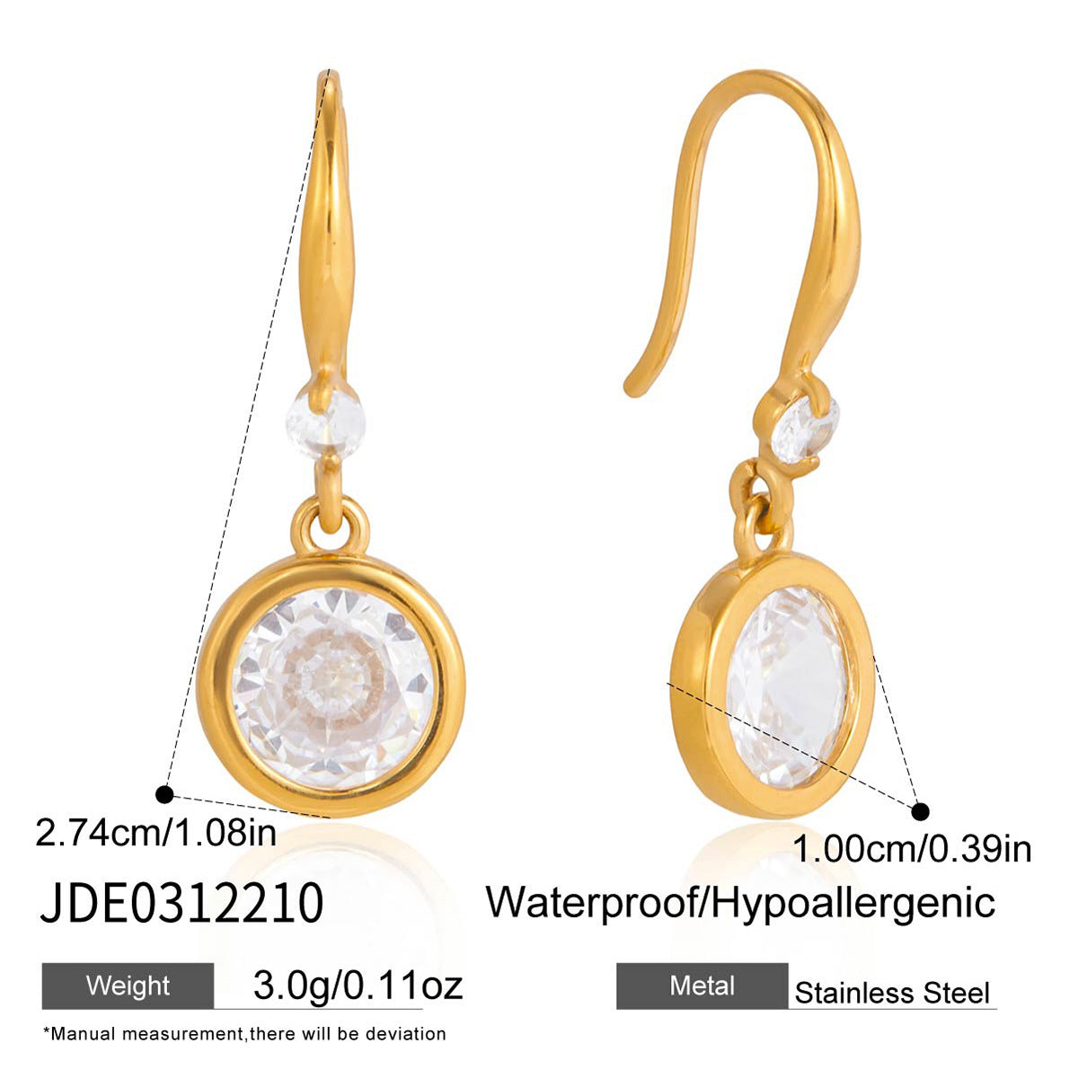 Elegant Round Geometric Cubic Zirconia Stainless Steel and Titanium Steel Jewelry Set for Women with Plated Cable Chain