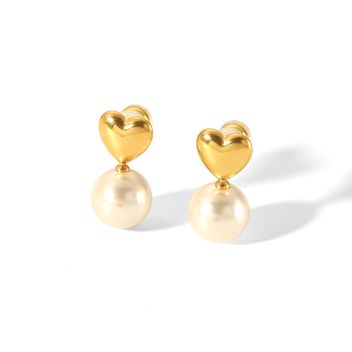 Orecchini a perno da donna in acciaio inossidabile a forma di cuore e fiocco in stile francese retrò con dettagli in perle e intarsi in strass