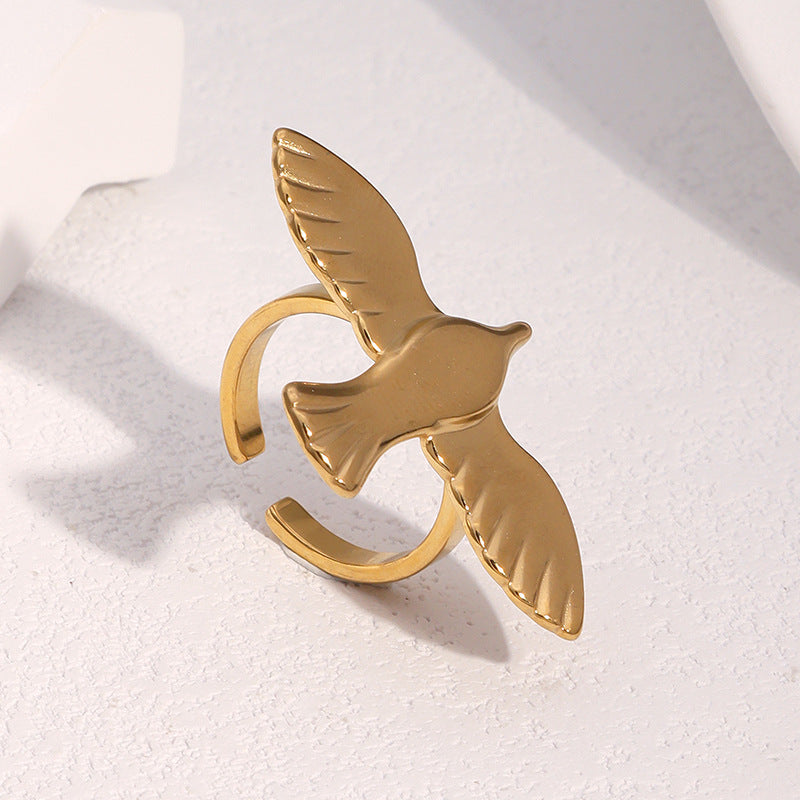 Vintage Minimalist Open Ring 18K Gold Plated Stainless Steel Dove Bird Design for Women