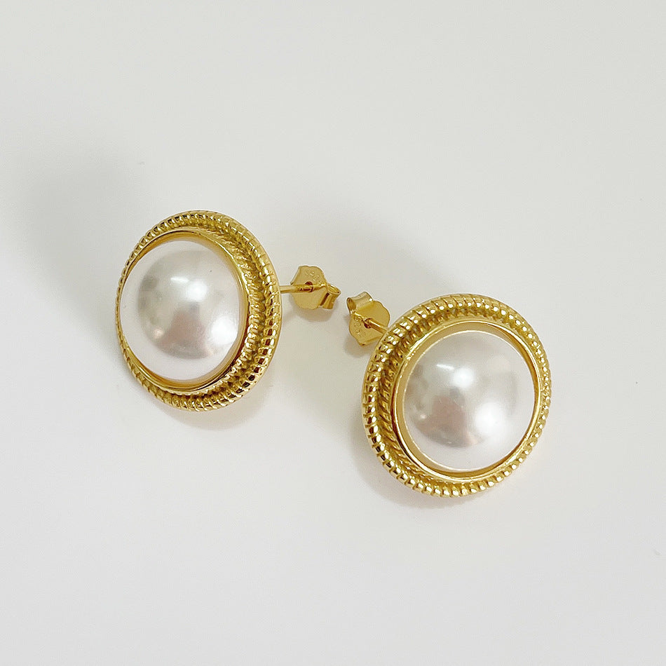 Graziosi orecchini a goccia placcati oro in argento sterling 925 con intarsio di perle