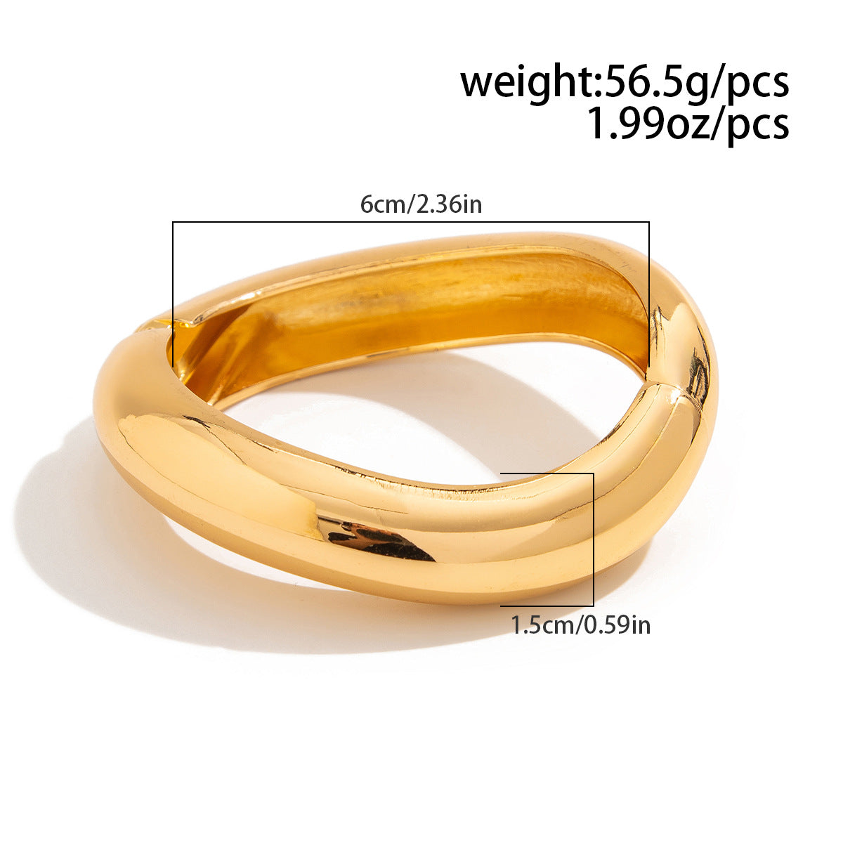 Bracciale rigido geometrico aperto da donna con finitura in lega lucida e superficie placcata
