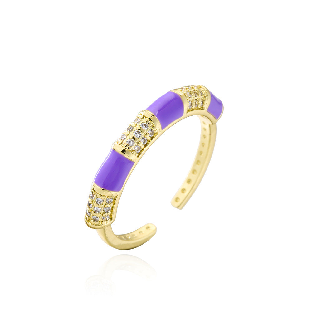 Anello Aperto Geometrico da Donna Stile Bohemien Realizzato in Rame Placcato Oro 18K e Finitura Smaltata