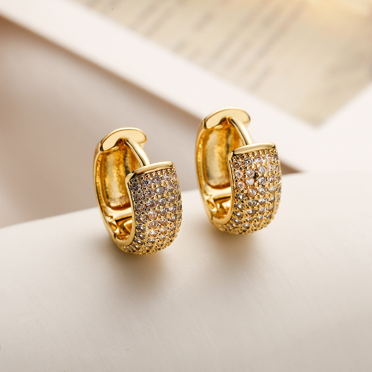 Minimalist Geometric Copper Hoop Earrings with Real Gold Plating and Zirconia Accents for Women