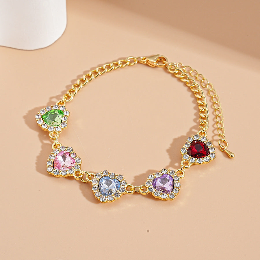 Vintage Luxury Floral Rhinestone Inlay Plated Brass Bracelet for Women
