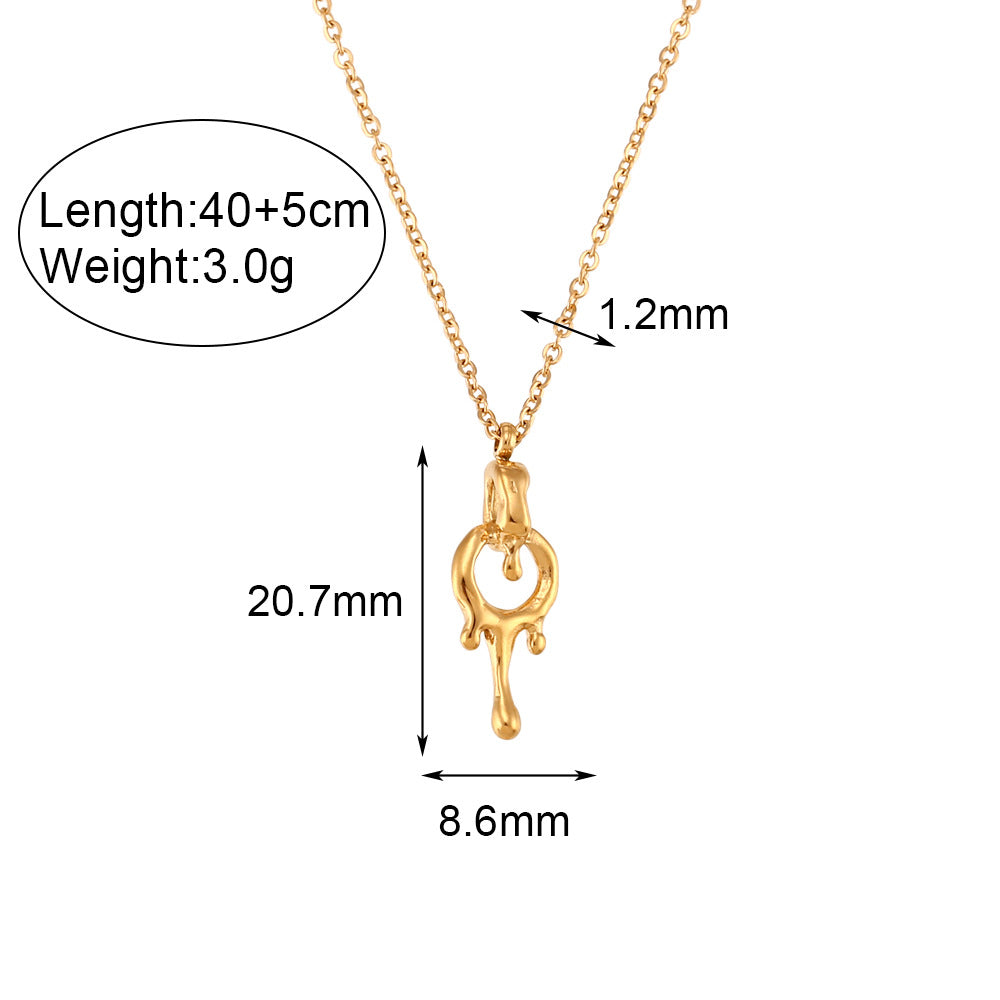 Minimalist Geometric Stainless Steel Plated 18K Gold Lava Ring Pendant Necklace for Women