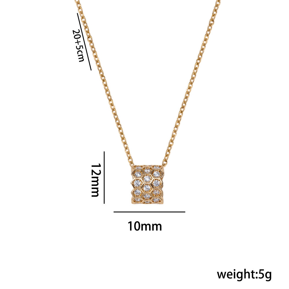 Collana con ciondolo a nido d'ape, stile minimalista di lusso, da donna, in acciaio al titanio placcato oro 18 carati, catena a serpente
