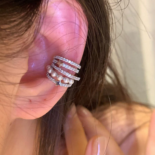 Pendientes trepadores geométricos minimalistas con perlas para mujer con incrustaciones de circonita, aretes de lujo para el día a día