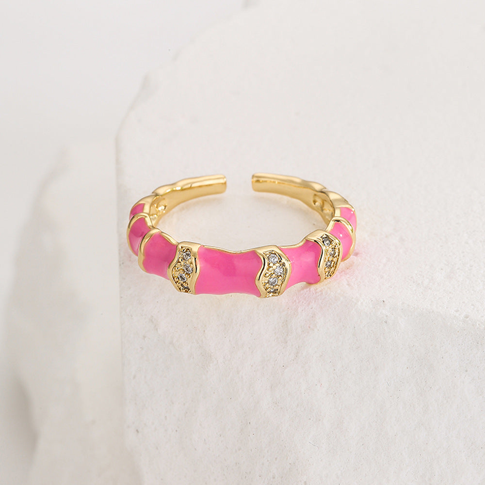 Minimalist Geometric Open Ring for Women Made of Brass with 18K Gold Plating and Zircon Inlay