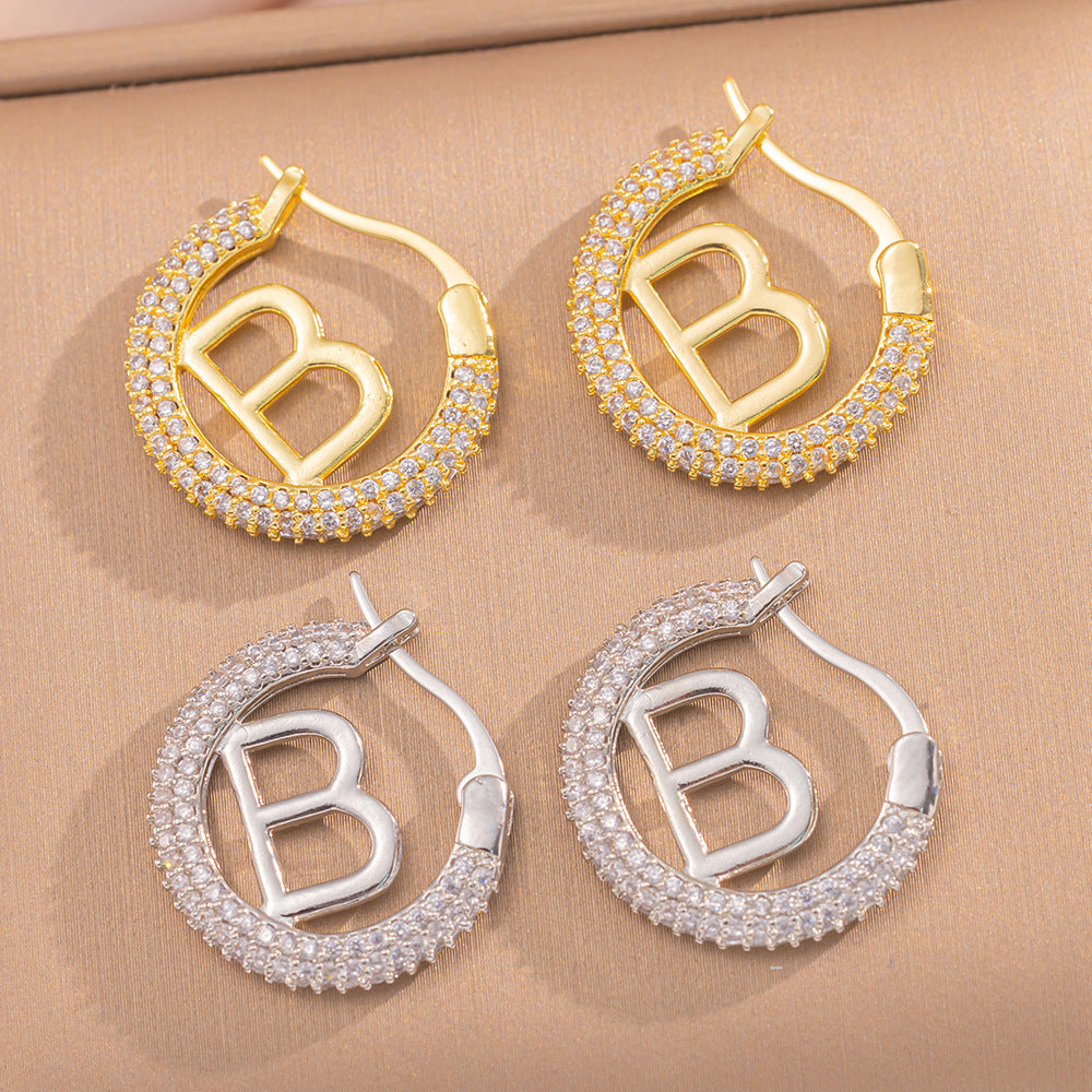 Minimalist Letter-Shaped Earrings for Women in Brass with 18K Gold Plating, Hypoallergenic Lightweight Luxury Ear Studs
