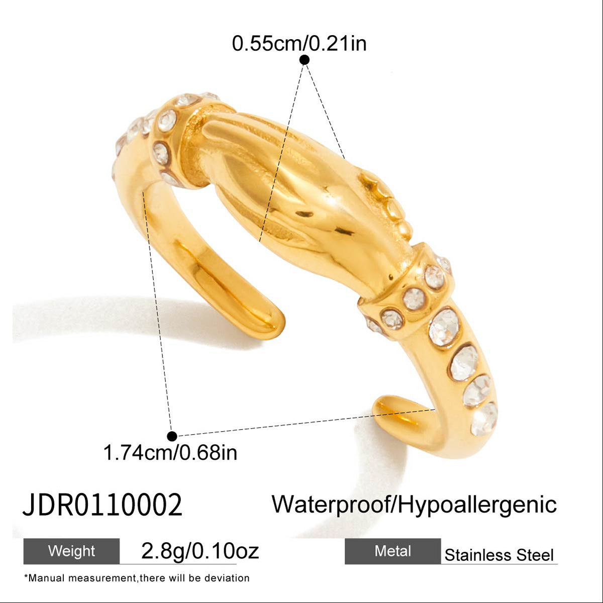 Anillo geométrico de acero inoxidable con circonitas para mujer con acabado chapado, accesorio de moda minimalista