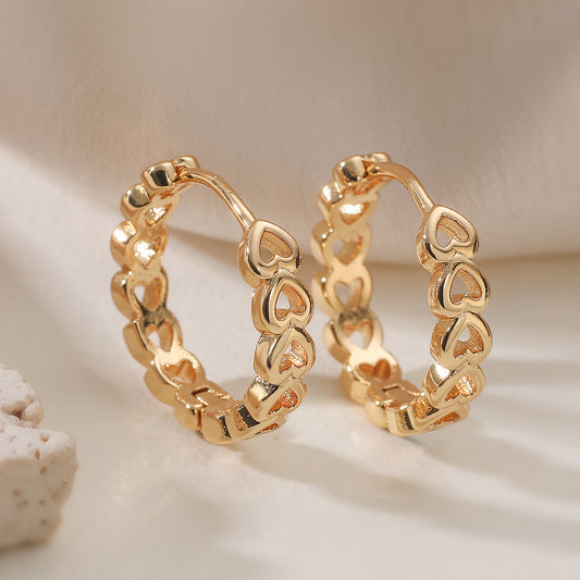 Minimalist 18K Gold Plated Brass Hollow Heart Geometric Hoop Earrings for Women