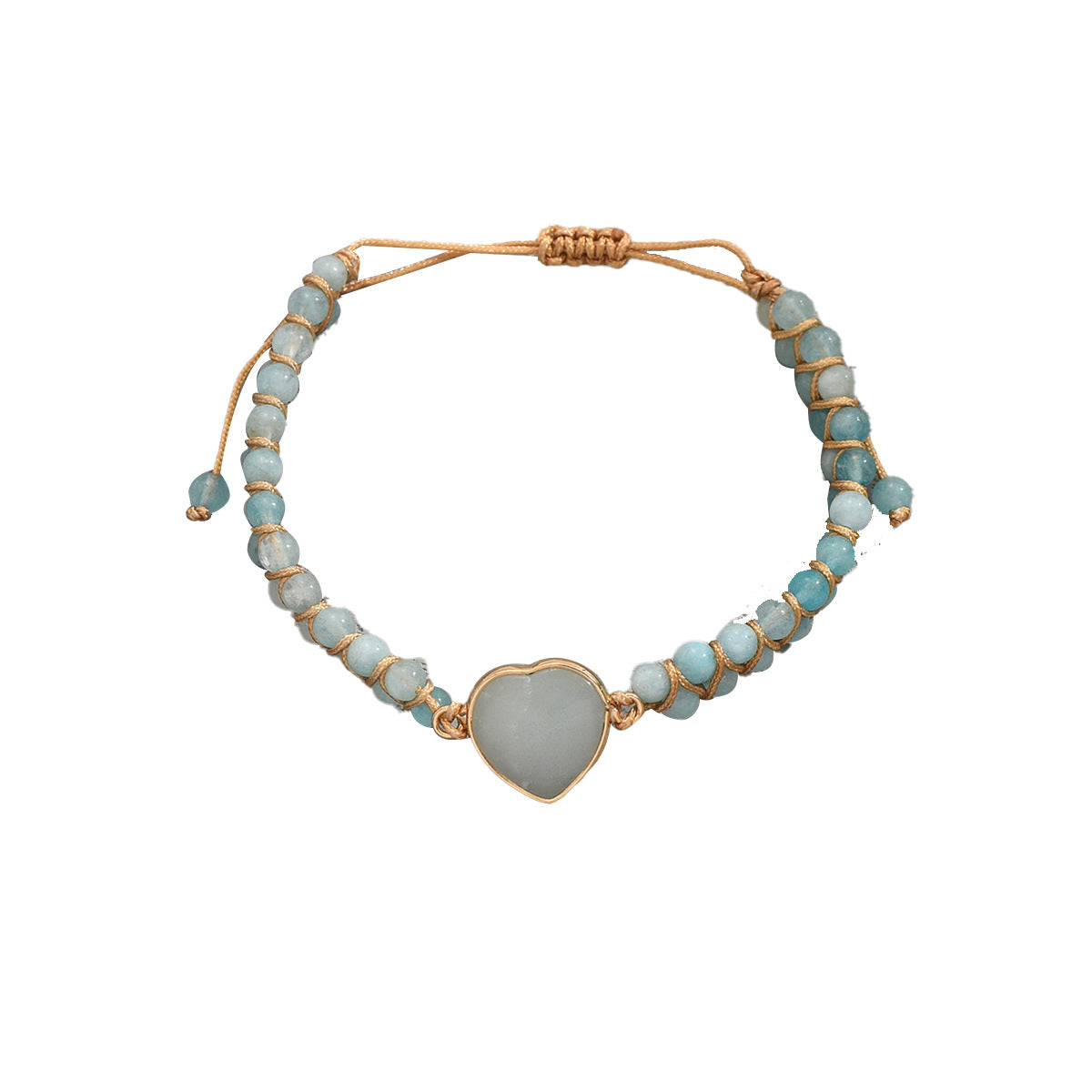 Pulsera de Piedra Natural Trenzada Hecha a Mano con Forma de Corazón Estilo Vintage para Mujer