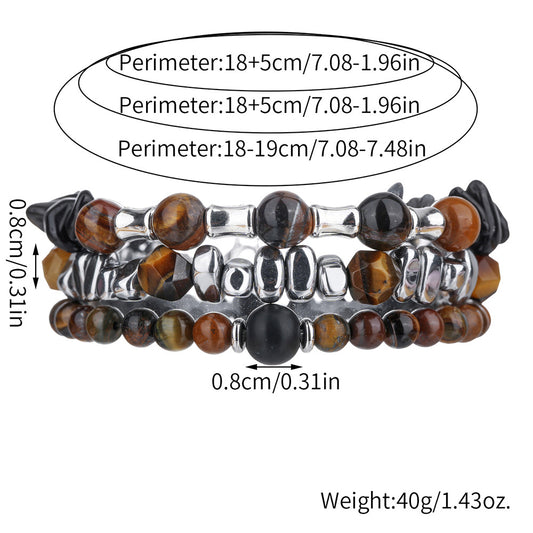 Pulsera elástica de obsidiana negra hexagonal geométrica y ojo de tigre para hombres, accesorio de moda informal y de negocios unisex