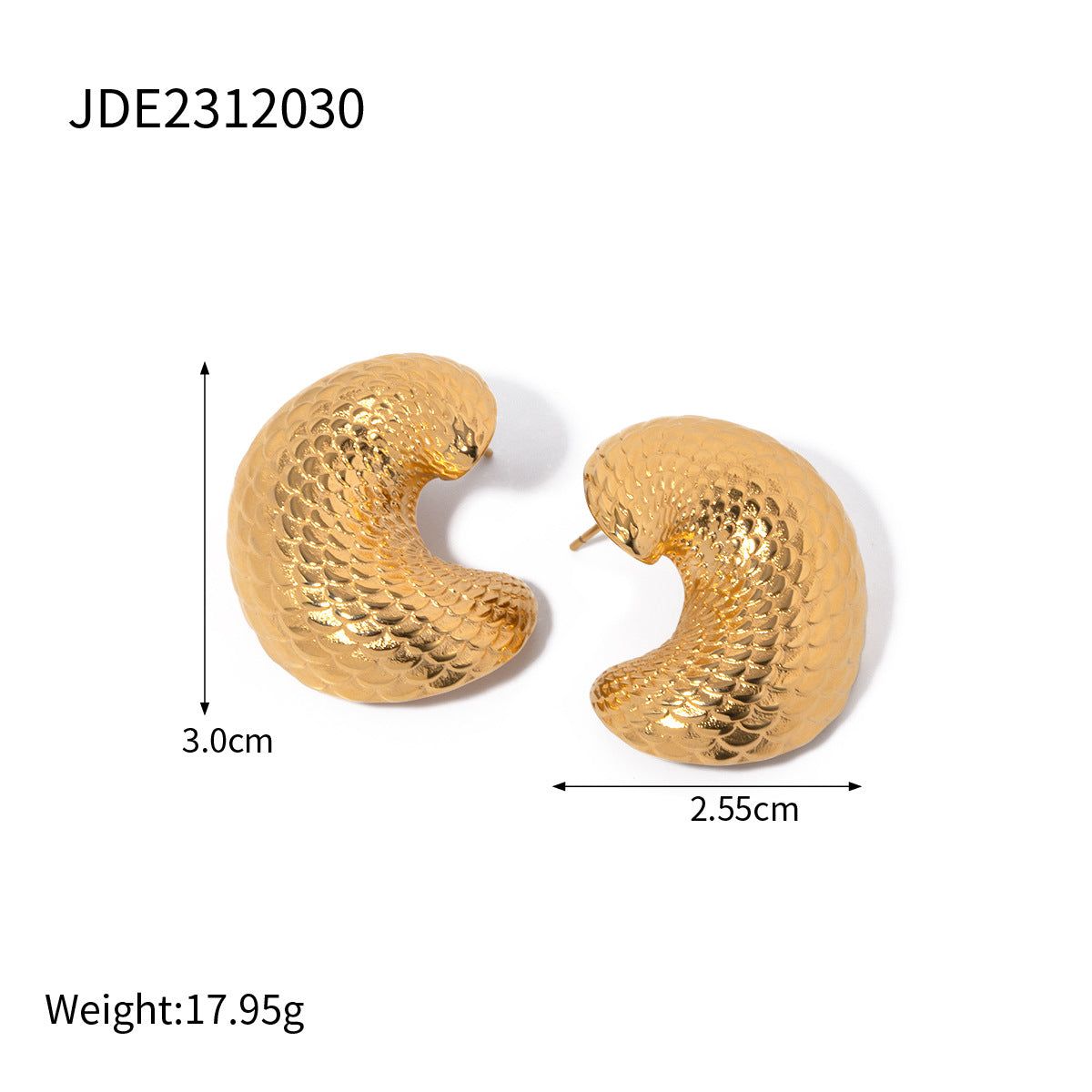 Unique Asymmetric Ins Style 18K Gold Plated Stainless Steel Fish Scale Ring Earring Bracelet Set for Women