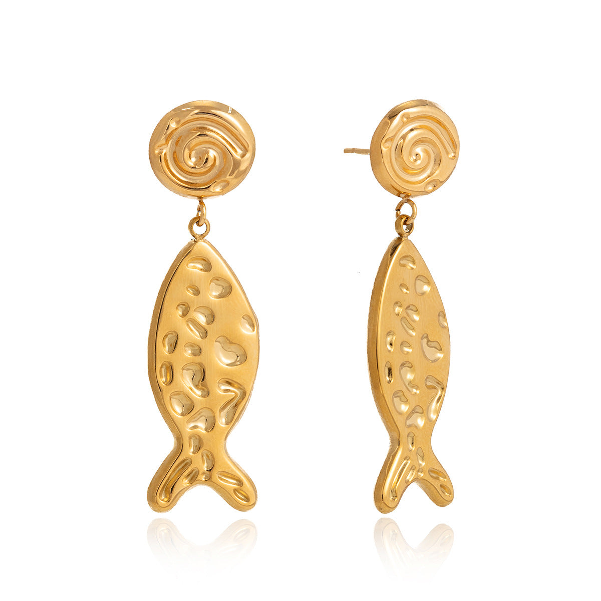 Luxury Hammered Fish Geometric Stainless Steel Stud Earrings for Women