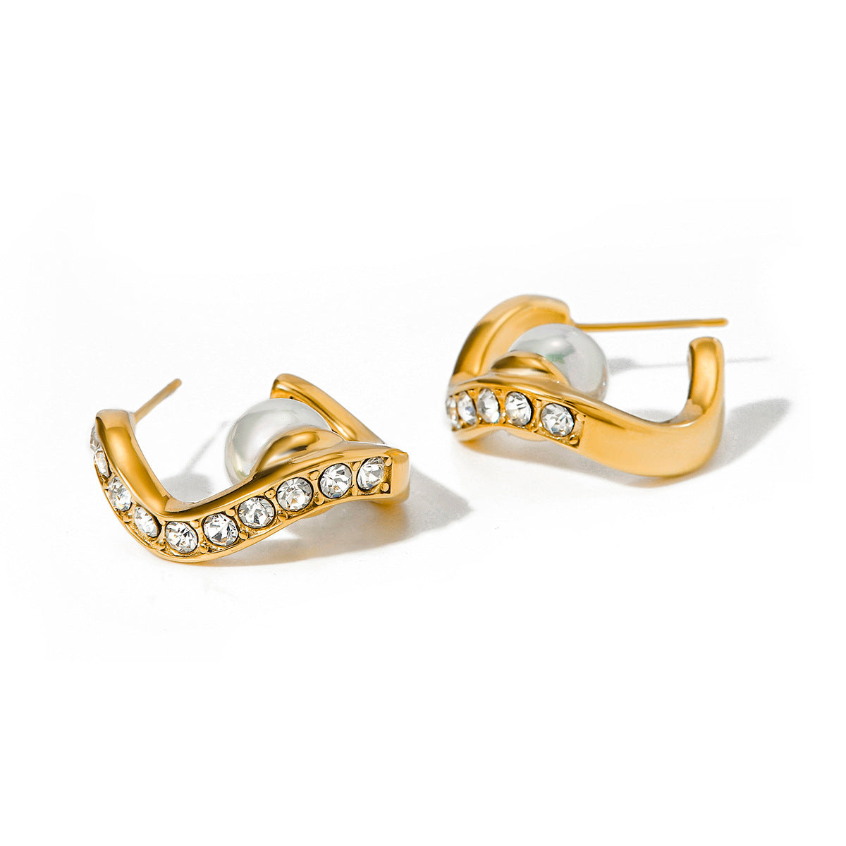 Elegant Geometric Stainless Steel Plated Faux Pearl Wave Earrings for Women