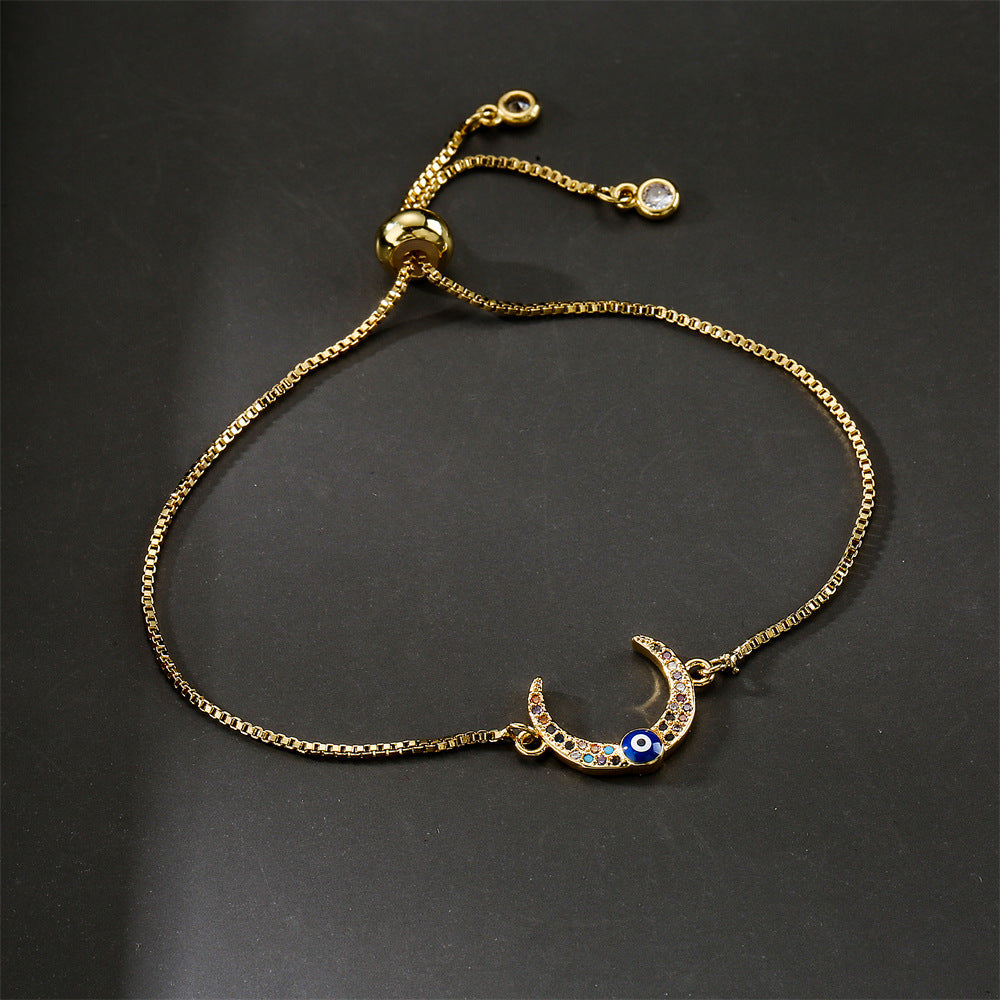 Gold Plated Geometric Brass Box Chain Bracelet with Micro-Inlaid Cubic Zirconia for Women