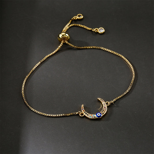 Gold Plated Geometric Brass Box Chain Bracelet with Micro-Inlaid Cubic Zirconia for Women