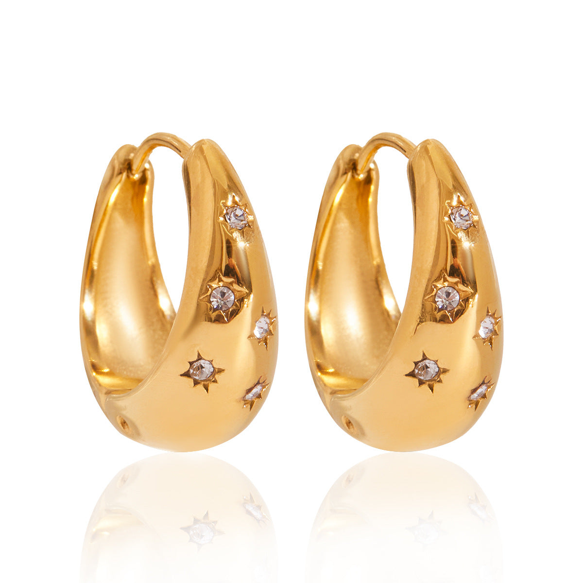 Orecchini a perno geometrici minimalisti in acciaio inossidabile con intarsio di strass, perno in titanio ipoallergenico, orecchini di lusso leggeri da donna