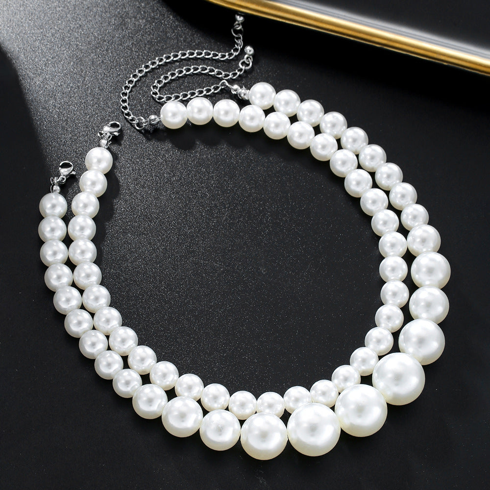 Vintage Sweet Geometric Glass Pearl Stainless Steel Plated Necklace Cable Chain Choker