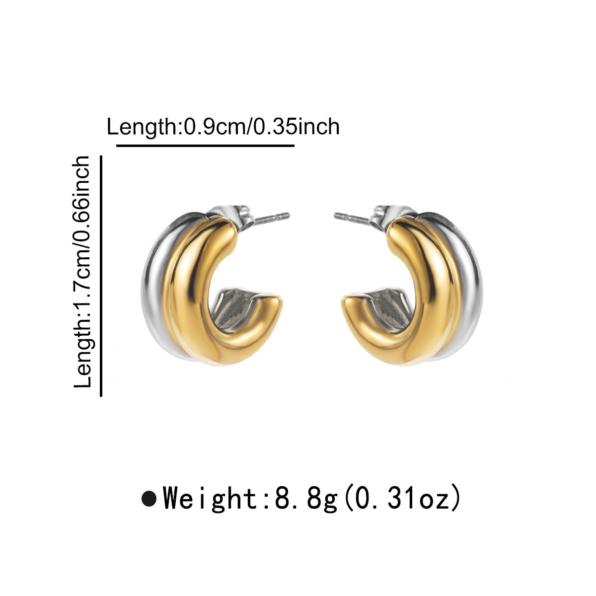 Orecchini da donna geometrici minimalisti a doppio anello bicolore in acciaio inossidabile con finitura placcata