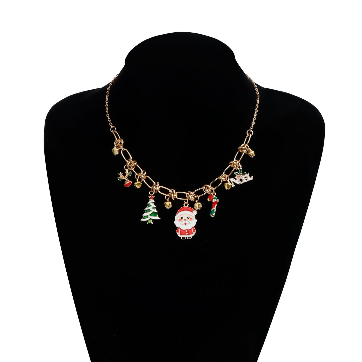 Geometric Alloy Plated Choker Necklace for Women Christmas Santa Claus Color Block Party Jewelry