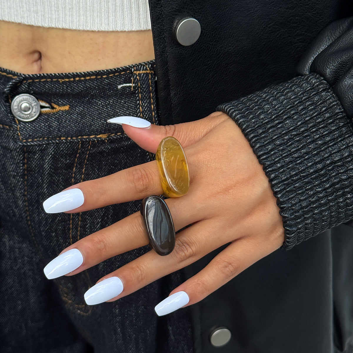 Luxury Elegant Geometric Square Triangle Gradient Resin Ring for Women
