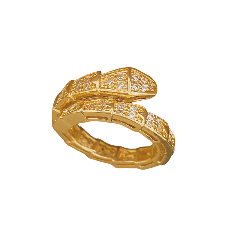 Luxury Geometric Snake Ring Titanium Steel Micro-Inlaid Cubic Zirconia Plated Fashion Jewelry for Women